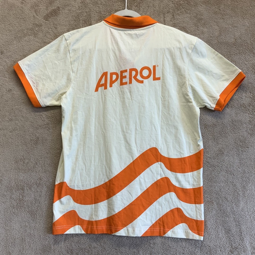 Aperol Liquors Polo Shirt Sz XXL 2X Organic Cotton Collared Spellout Graphic EUC